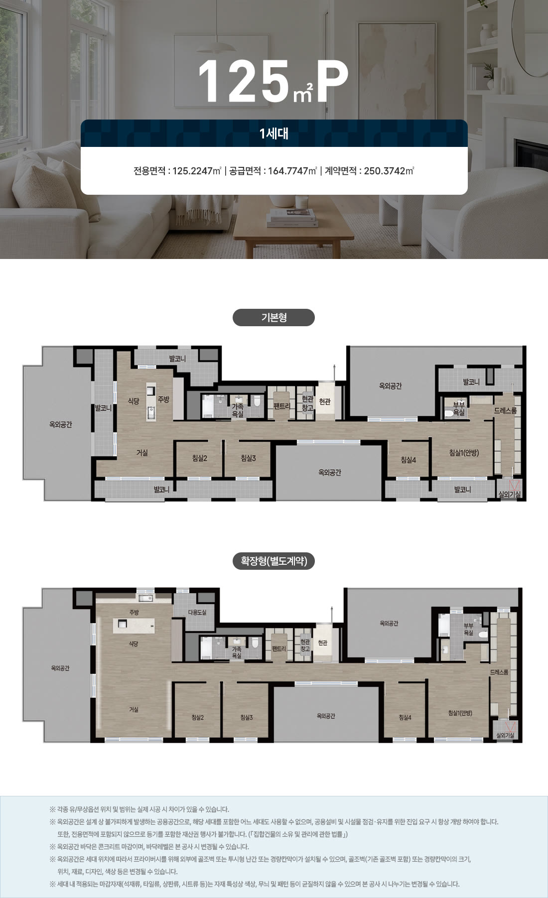 주택형 평면도 125㎡P — 1세대 (기본형·확장형)
